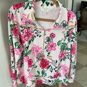 Lilly Pulitzer Floral Half-Zip Pullover in Pink & Green